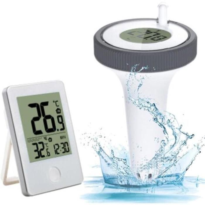 Thermomètre de piscine flottant électronique sans fil Précision ± 1℃ Portée 60m Affichage intérieur/extérieur Étanche IP67