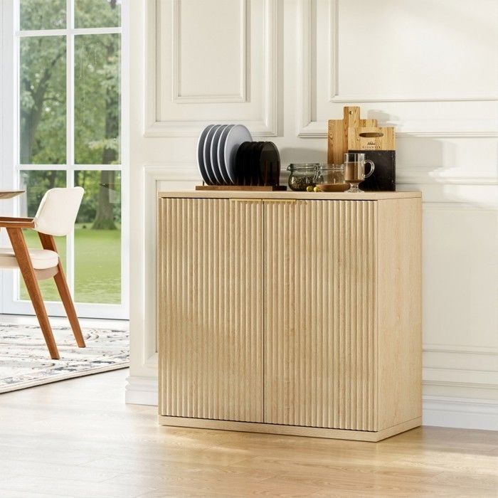 Buffet Moderne Façade Plissée Décor Chêne Clair Meuble Multifonctionnel Salon Chambre Rangement Compact 60x30x70cm Buffet Moderne Façade Plissée Décor Chêne Clair Meuble Multifonctionnel Salon Chambre Rangement Compact 60x30x70cm
