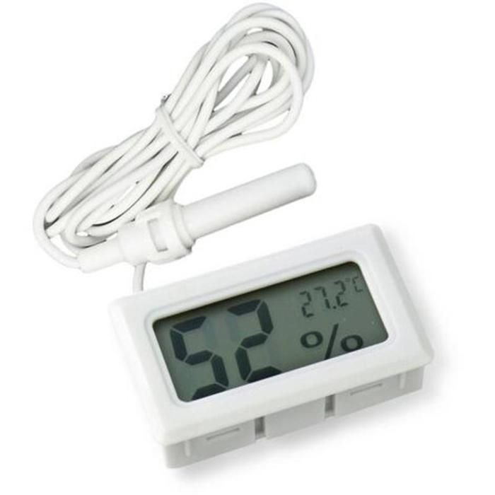 2-en-1 LCD numérique intégré thermomètre hygromètre avec Externe pour incubateur de Reptile Aquarium volaille - Blanc