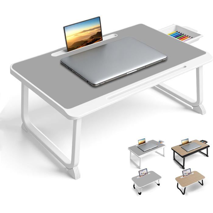 Plateau de Lit pour Ordinateur Portable - Dimensions 60x40 cm Gris - Plateau Multifonction Canapé et Divan