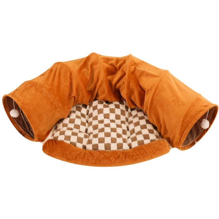 Tunnel pliable pour lapins jouet avec tapis amovible niche et cachette pour chats chatons lapins (marron)