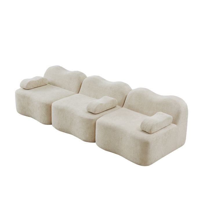 Canapé compressé dangle modulaire -canapé-lit convertible droit 3 places - coussin de siège profond salon beige