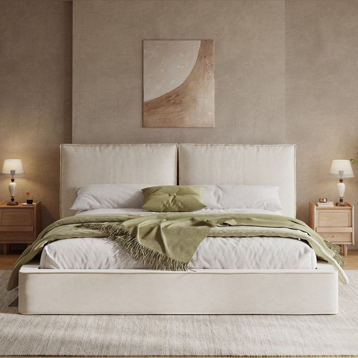 Bladez - Lit capitonné 160x200cm Lit double avec tête de lit Lit adulte - Tissu chenille - Beige