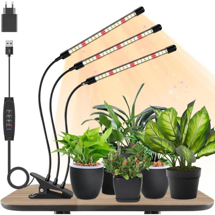 Niello 3Têtes Lampe pour Plantes- Lampe de Plante en Croissance- Auto - on/off 3/9/12H- Spectre Complet Lampe LED Horticole