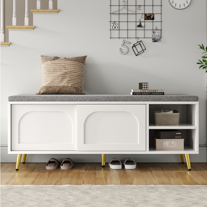 Meuble à chaussures avec 2 portes 2 niches ouvertes et coussin dassise - ELVMI - pour entrée blanc 121×35×49 cm