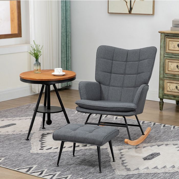 Fauteuil à bascule avec repose-pieds dossier haut 130 kg - MODENVIE - accoudoirs polyester gris 64 × 89 × 90 cm