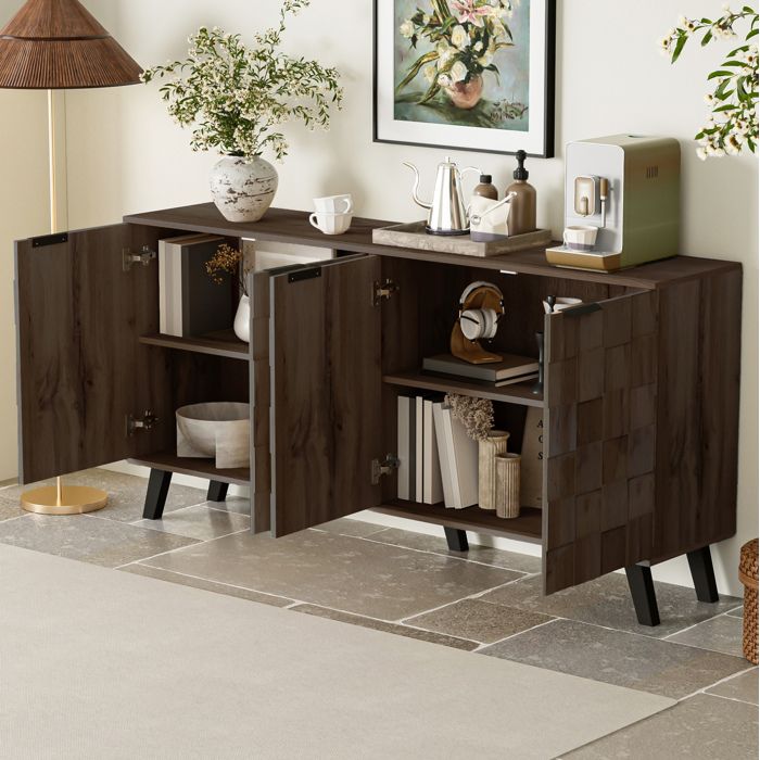 Buffet bas 4 portes – aspect bois foncé – 1605 x 355 x 78 cm