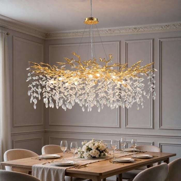 Lustre cristal K9 100% doré – Ø120 cm – à branches forme ronde – 18 feux G9 – monture aluminium – salle à manger salon chambre