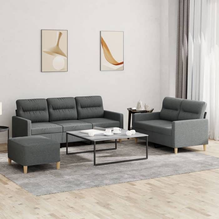 vidaXL Ensemble de canapés Repose-Pied Gris Foncé en Tissu Modèle 12