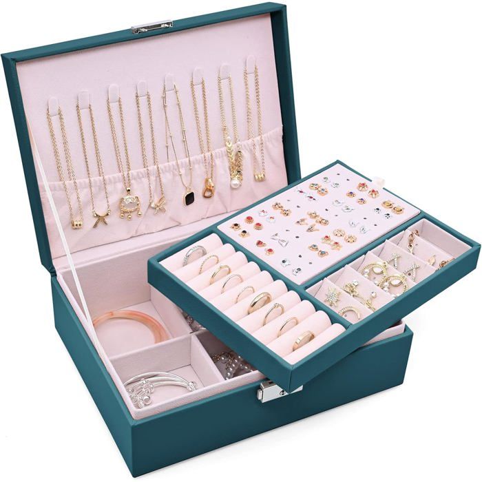 Boîte À Bijoux Femme Verrouillable Organisateur De Bijoux 2 Couches Grande Capacité Boite De Rangement Avec Plateau Amovible[BI166]