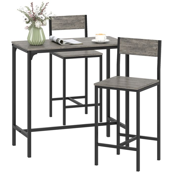 Ensemble table de bar – Style industriel tabourets rangeables – Pour cuisine et petit espace – 89x45 cm gris anthracite