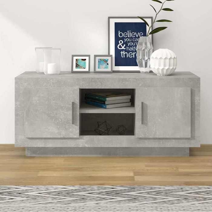 Cabinet HIFI robuste et stable - lot de 1 - MEUBLE TV SALON - gris béton 102x35x45 cm bois dingénierie(1 parcel) T9963