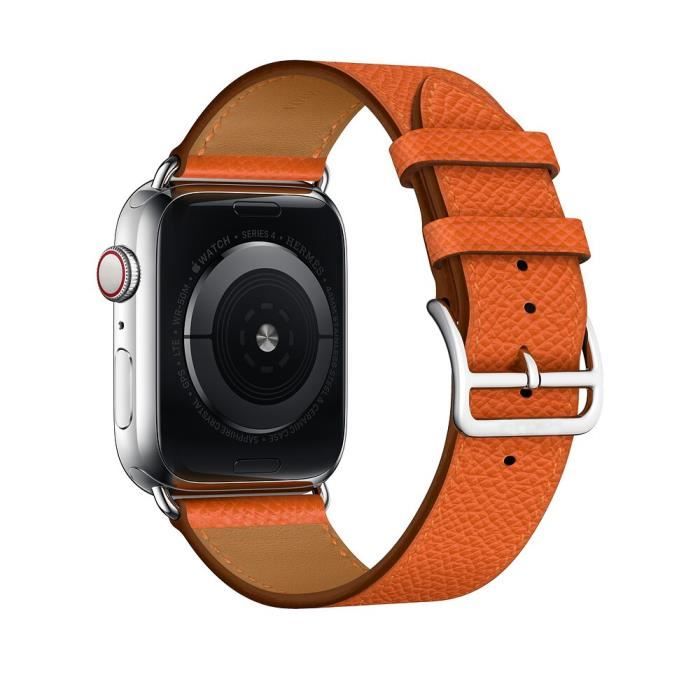 couleur Orange taille 41mm 40mm 38mm Logo Bracelet en cuir v ritable pour Apple Watch 7 6 pour Apple Watch 5