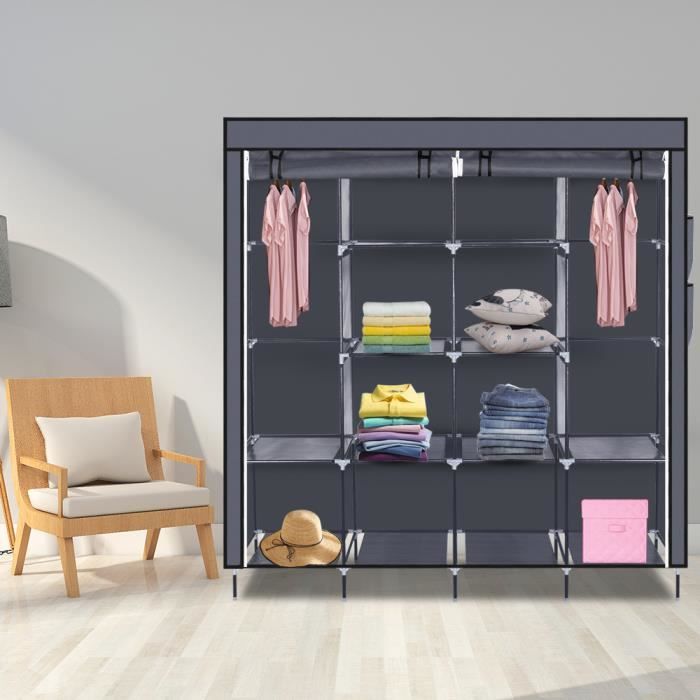 Armoire de rangement XXL Penderie dressing en Tissu non-tissé 169.5*44*181.5cm Armoire de rangement XXL Penderie dressing en Tissu non-tissé 169.5*44*181.5cm