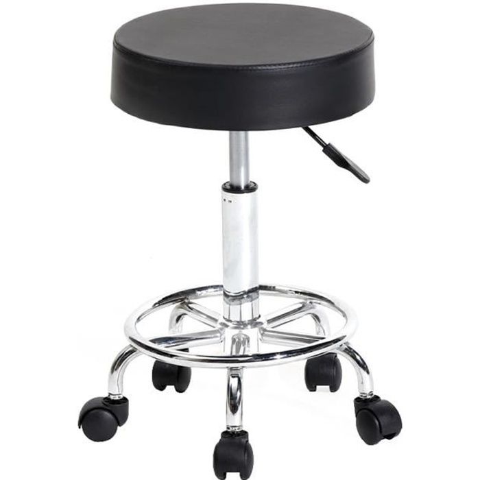 tabouret ergonomique tabouret à roulette réglable en hauteur et pivotable à 360°- noir