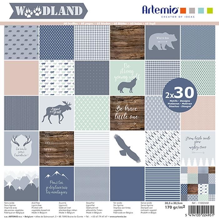 Bloc de 60 feuilles de papier scrapbooking 30x30 cm 'Woodland' d'Artemio
