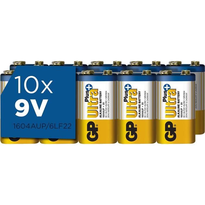 Piles 9V Lot de 10 Piles Ultra Plus Batterie 9v alcaline 6f226lr61 Longue durée idéale
