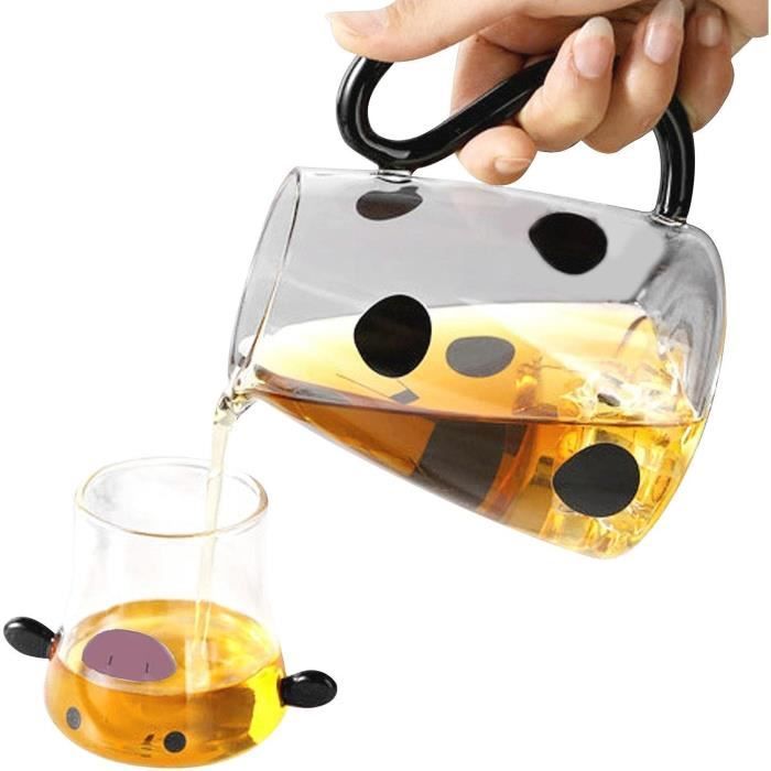 Set de 4 Tasses en Verre Transparent Motif Vache