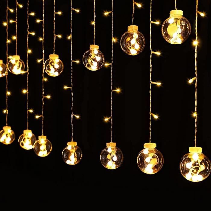 Guirlande Lumineuse Extérieur 5m 200 LED - Rideau Lumineux Avec Télécommande, 8 Modes, Timer - IP45 étanche, Pour Noël, Balcon, Fêtes (blanc Chaud)