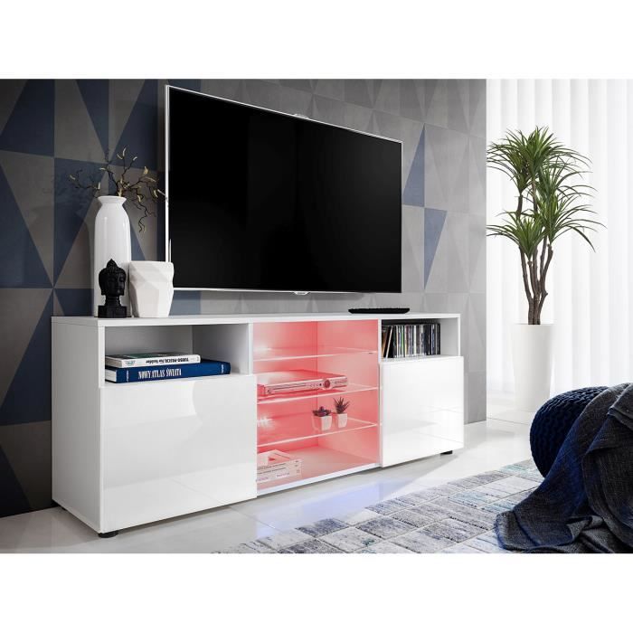 Meuble Banc TV Urbino Komodee - LED RGB - Blanc Brillant et Blanc - Facades en Brillant - 140 x 53 x 35 cm Meuble Banc TV Urbino Komodee - LED RGB - Blanc Brillant et Blanc - Facades en Brillant - 140 x 53 x 35 cm