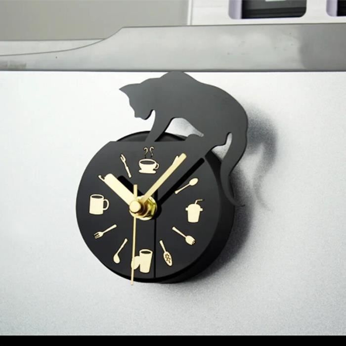 Horloge murale aimantée de réfrigérateur de fruits,horloge de cuisine  moderne,décoration de maison,horloge de - Black cat[C] - Cdiscount Maison