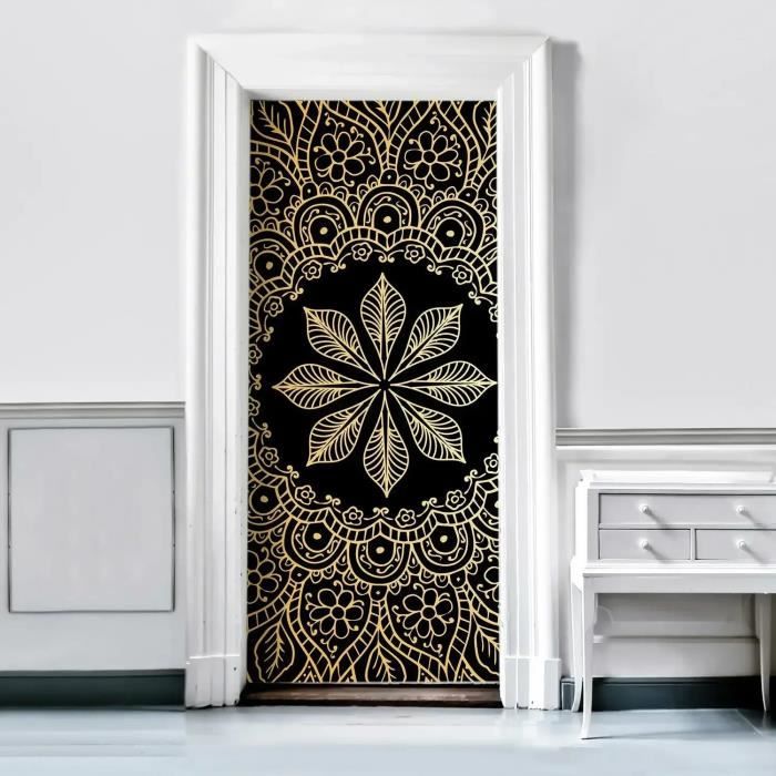 Autocollants de porte fleur mandala vintage,papier peint floral Boho,autocollant auto-adhésif