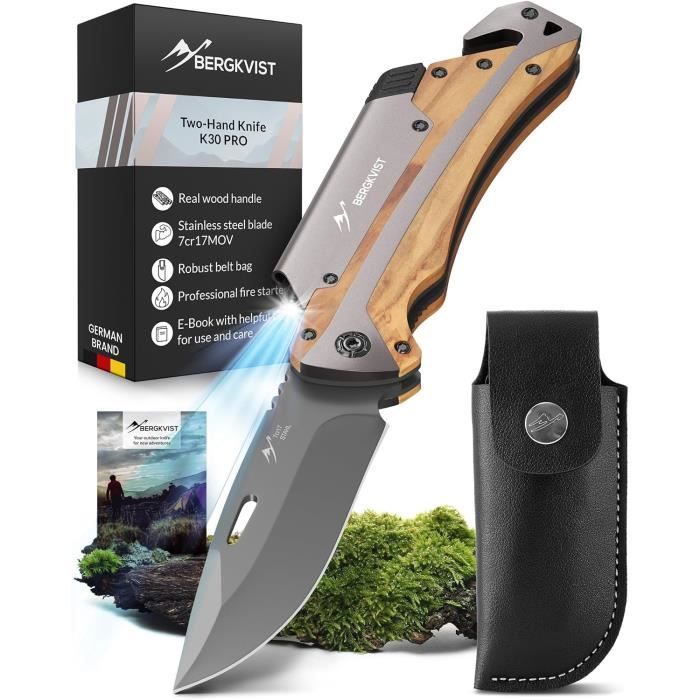 NedFoss SWAN Couteau Pliant, Clip Ceinture Couteau, D2 Acier Couteau