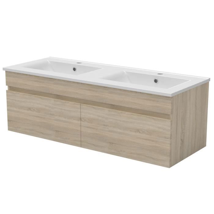 AICA Meuble de salle de bain 120cm à double porte suspendu Chêne - Sans vasque