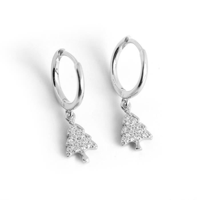 PAIRE de Boucles d'OREILLES en ARGENT massif et OXYDE de ZIRCONIUM 