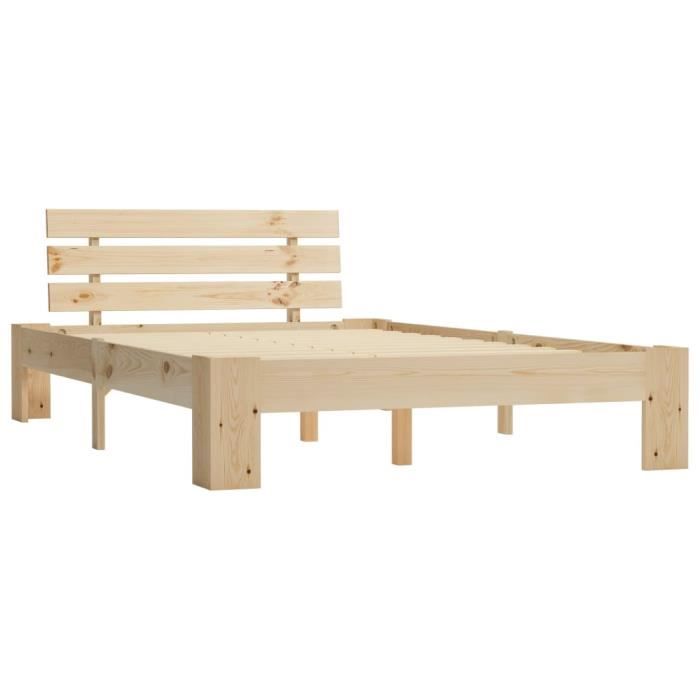 Cadre de lit - Bois de pin massif - 140 x 200 cm - 2 places - Naturel