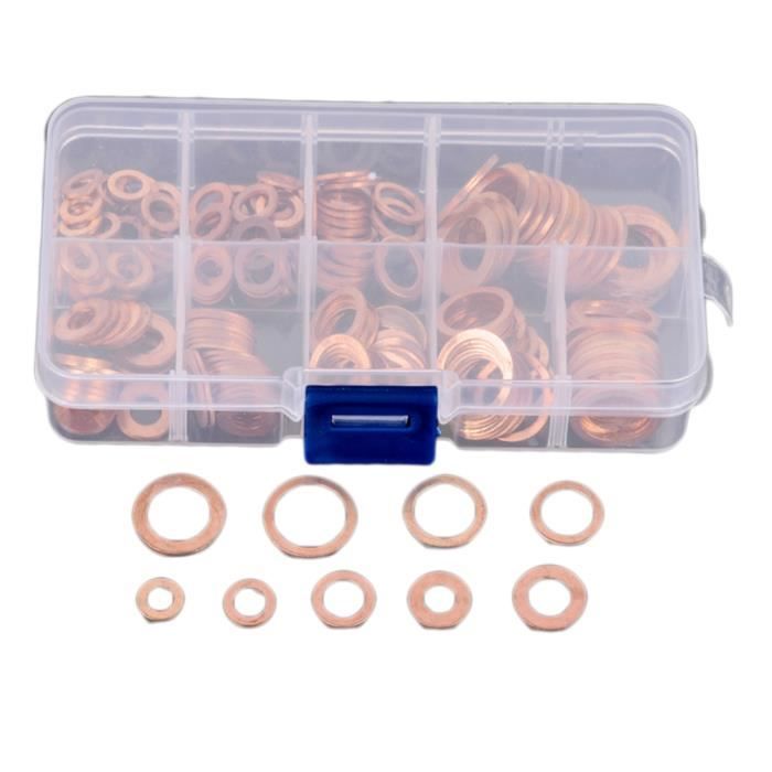200pcs m5-m14 joint de rondelle en cuivre set kit d/'assortiment de joint torique