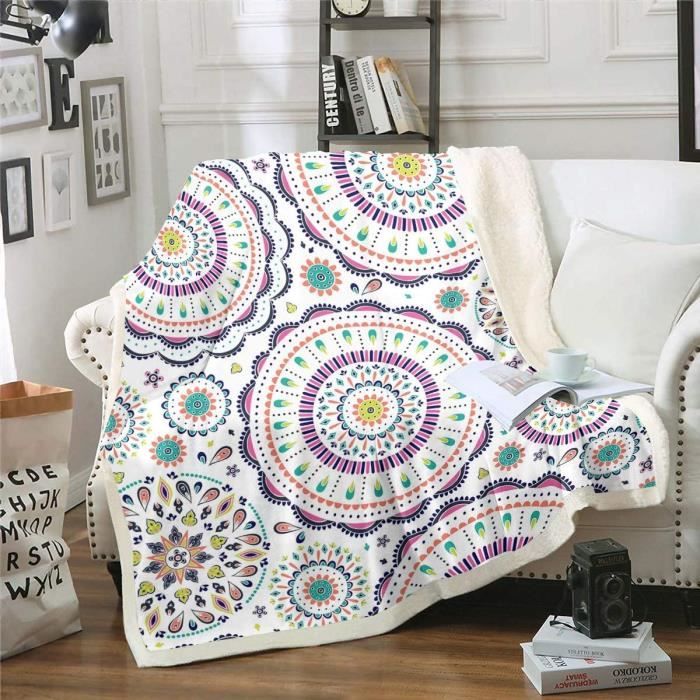 Coperta Bambino 70x100 Cm In Microfibra Con Stampa Mandala Bohémien - Morbida E Ipoallergenica