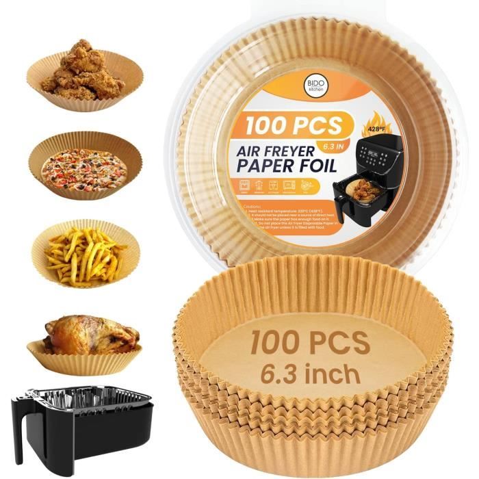 50/100 pièces, caissette en papier jetable pour Air Fryer – Papier cuisson  antiadhésif, résistant à l'huile et de qualité alimentaire – Parfait pour
