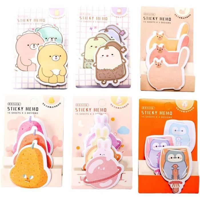 Lot De 6 Blocs De Notes Adhésives En Forme D'animaux - 270 Feuilles, Motifs Mignons - Pour Bureau, école, Maison