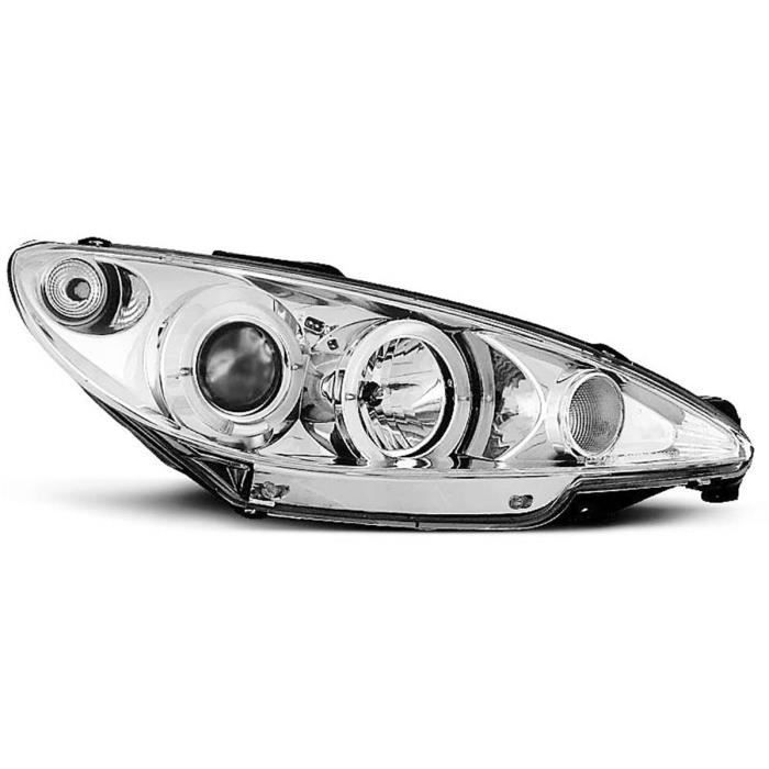 Paire de feux phares Peugeot 206 02-06 angel eyes chrome