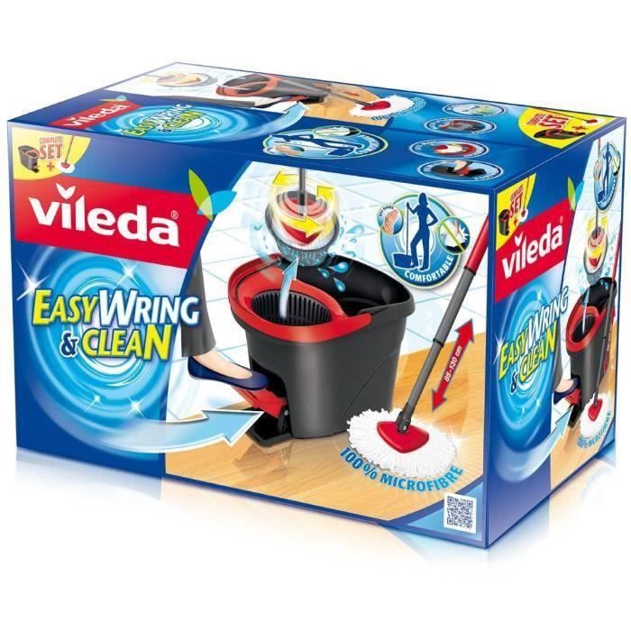 Kit Essuie-glace Vileda EasyWring UltraMat - Seau Avec Essoreuse Puissante - Manche 3 Parties - Housse Microfibre Lavable 60°C - Pour Sols Sensibles (parquet, Stratifié)