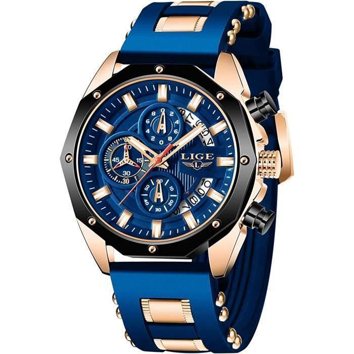 Montre Chronographe Techno Sport - Cadran Grand, Bracelet Cuir Noir, Acier Inoxydable