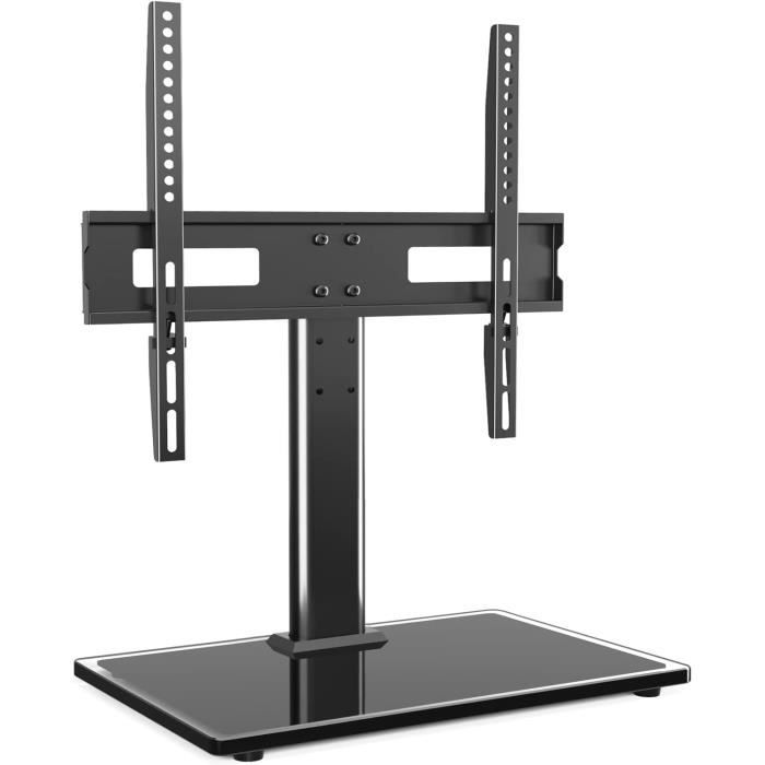 Pied TV - RFIVER - Universel - Hauteur Réglable 56-66cm - Verre et Acier - 27-55 Pouces