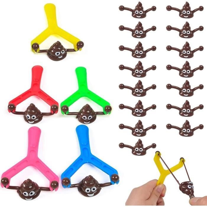 Jouet De Fronde Caca Rigolo - Kit Avec 5 Frondes Et 15 Balles Caca Souriantes, Anti-stress, Pour Fêtes Et Blagues Entre Amis - 8