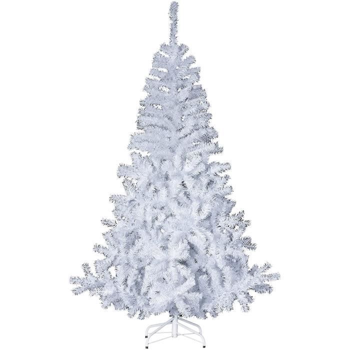Sapin de Noël artificiel BLANC Hauteur 1m80 - 650 Branches - Pied métal
