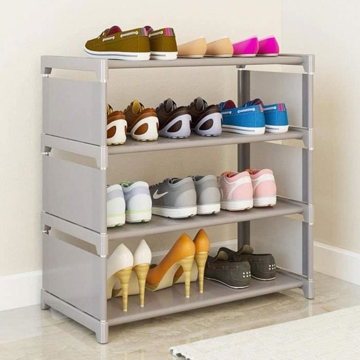 placard UMI Organiseur de rangement à chaussures avec 4 étagères en maille métallique pour 16-20 paires et grande surface pour sacs dentrée 4 niveaux couloir 