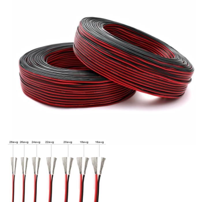 Câble-fil,Fils électriques à 2 broches, rouge, noir, ruban plat