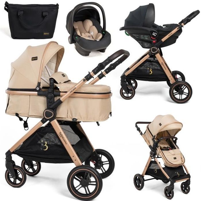 BEBELISSIMO - Poussette combinée trio 3 en 1 - siège auto I-size 40-87cm - nacelle - dès la naissance - jusqu’à 22kg -Nicea - beige