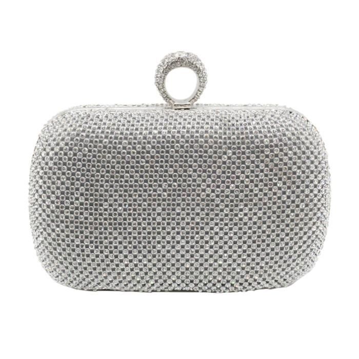 Pochette Sac de Soiree Rigide en Strasse Brillant Luxe Argente Pour Femme Argente Cdiscount Bagagerie Maroquinerie
