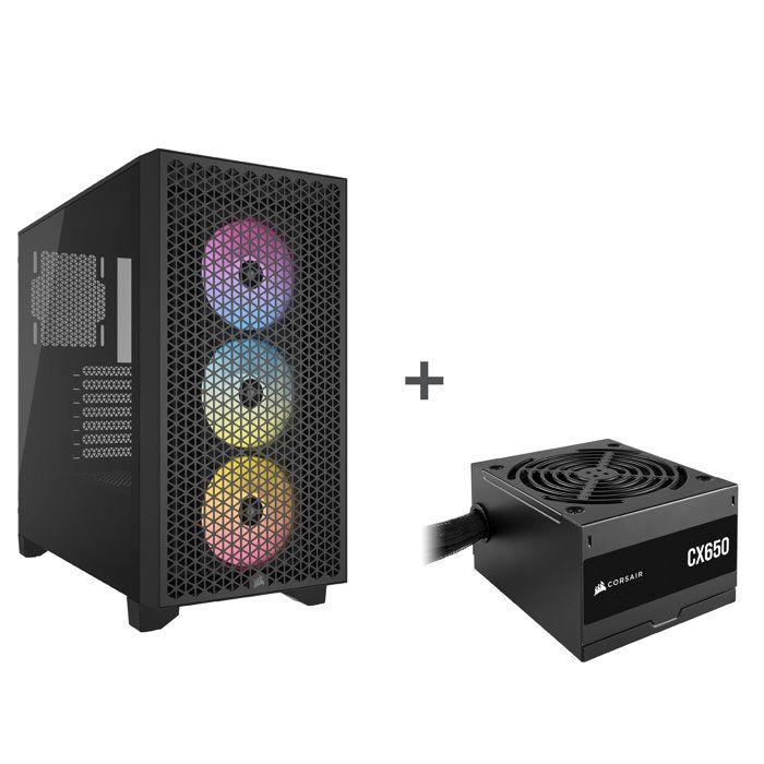 CORSAIR Boîtier PC 3000D RGB AIRFLOW + Alimentation CX650 80 PLUS Bronze ATX Power