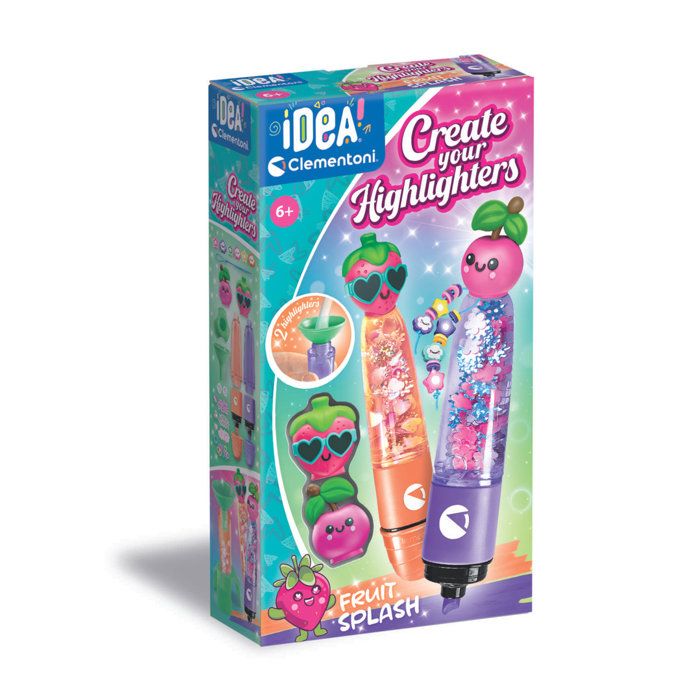 Crée tes fluos - Clementoni - Mini atelier des Fluos - Coffret Fruits - 2 Surligneurs Fluos inclus et accessoires inclus - Dès 6 ans