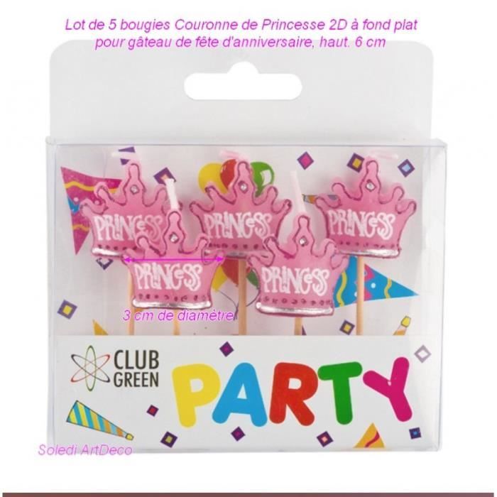 Lot De 5 Bougies Couronne De Princesse 2d A Fond Plat Pour Gateau