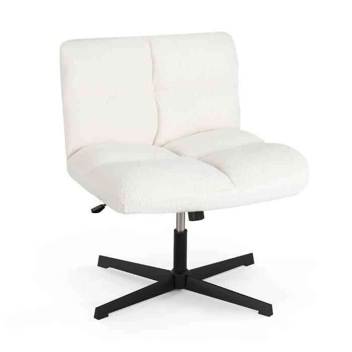 costway chaise de bureau sans accoudoirs, polaire imitation agneau, hauteur du siège réglable de 48-61 cm, charge max. 160kg, beige
