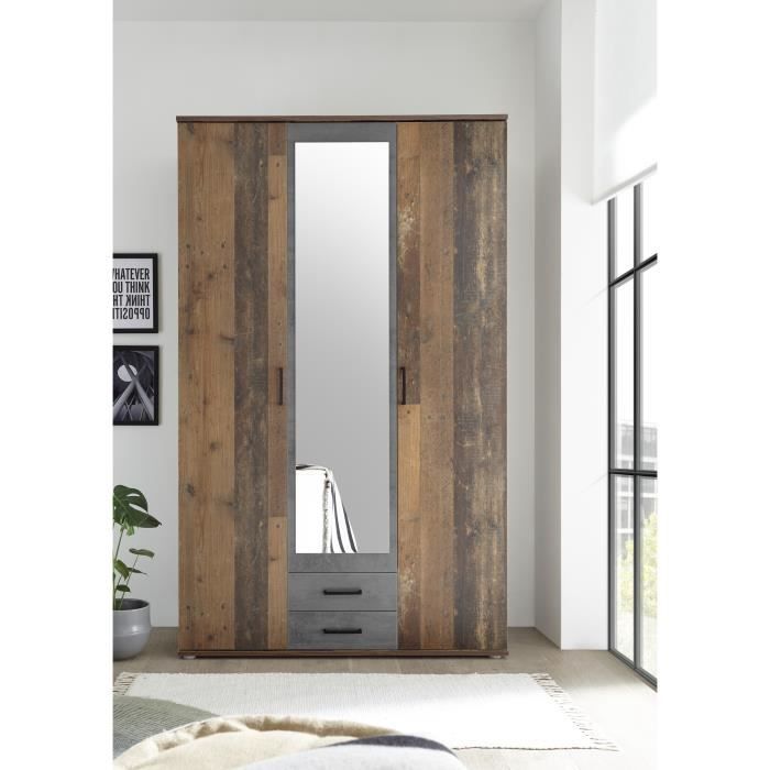 armoire - emob - ellis - 3 portes - 2 tiroirs - brun/gris