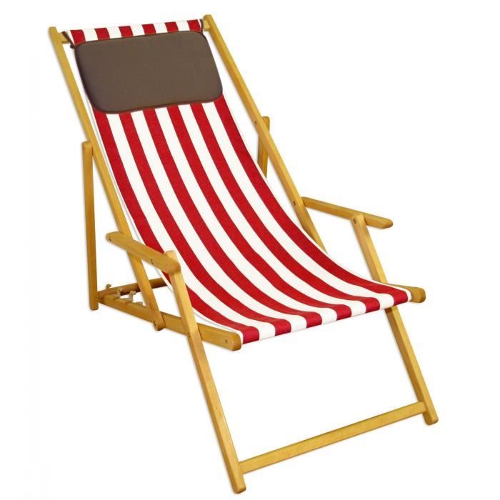 chaise longue pliante - erst-holz - 10-314nkd - rayé rouge et blanc - bois naturel - dossier réglable